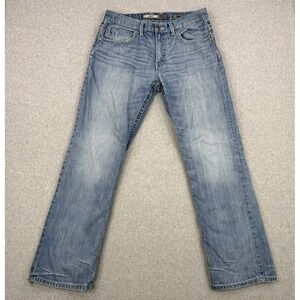 BKE Jeans Mens 34x31 Light Wash Jake Straight Leg Denim Western Whiskering